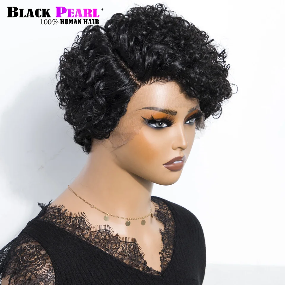 

Black Pearl Short Curl Wigs 13x6x1 Lace Frontal Human Hair Wigs for Women Pre Plucked Short Curly Wigs Human Hair 180% Density