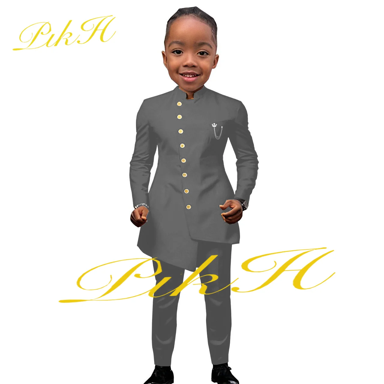 Black Suit for Boys Wedding Tuxedo Indian Style Jacket Pants 2 Piece Kids Fashion Party Dress Slim Fit Child Clothes