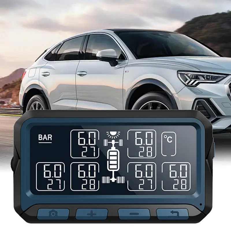 Solar Power Tire Pressure Monitor Tire Monitoring System For RV Wireless Solar Tire Pressure Sensor With 6 External Sensors