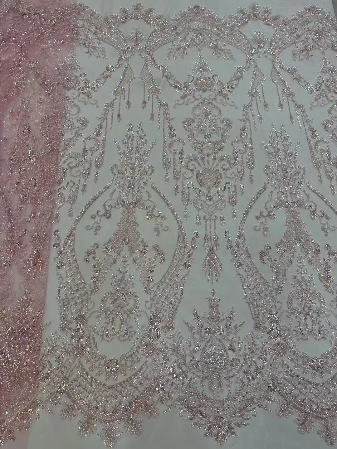 African beads Lace Fabric High Quality Sequins Fabric French Nigerian J-1308069 Wedding Bridal Fabric