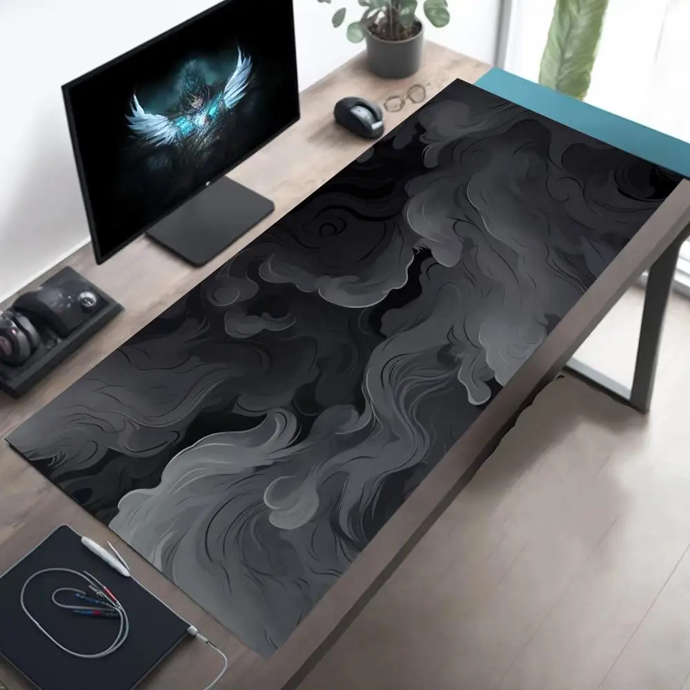 

Серый дымчатый художественный коврик для мыши, большой коврик для компьютерной офисной игры, настольный коврик XXL, резиновые нескользящие коврики для клавиатуры с прошитыми краями, моющиеся настольные коврики