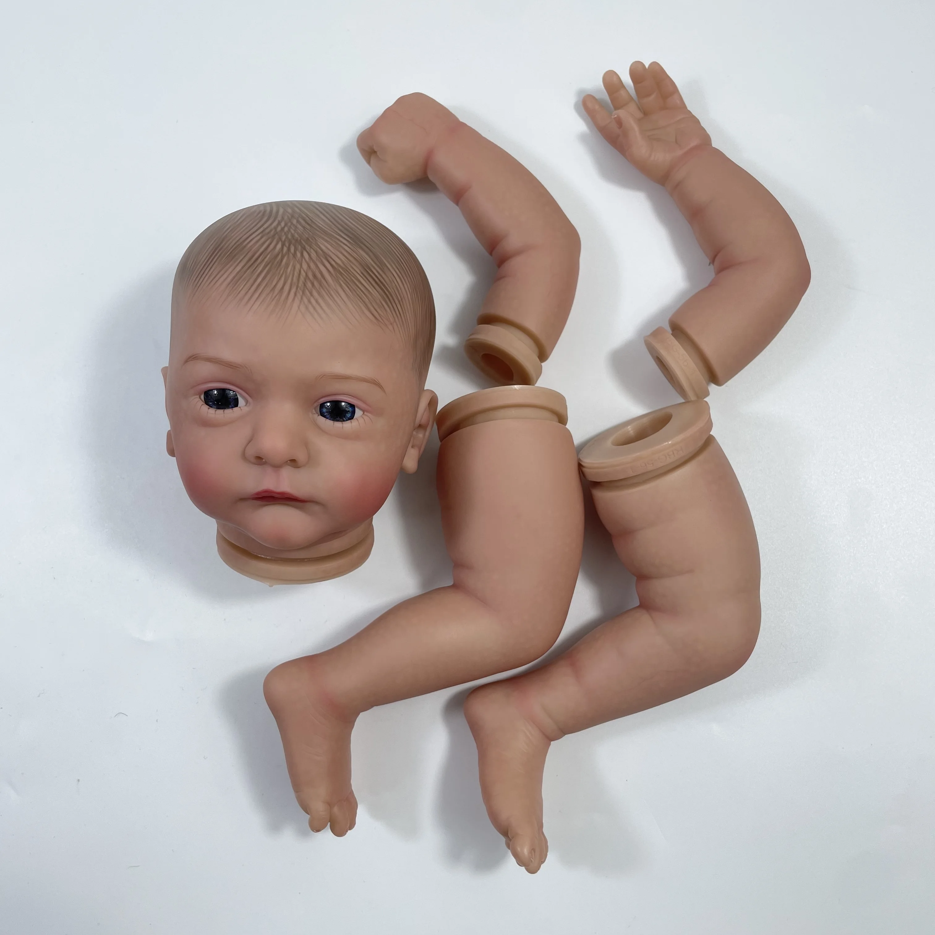 19 inch Already Painted Reborn Doll Kit With 3/4 Arms and Blue Eyes Vinyl Reborn Doll Parts Cloth Body Include DIY Mold