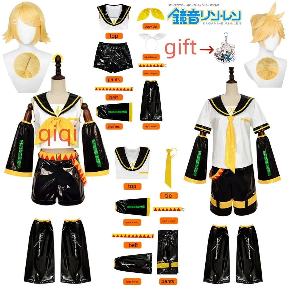 Kagamin Len/Rin Cosplay Costume Rin Kagamin Uniform Len Outfits Iinclude Sleeves Leggings Headwear for Comic Con