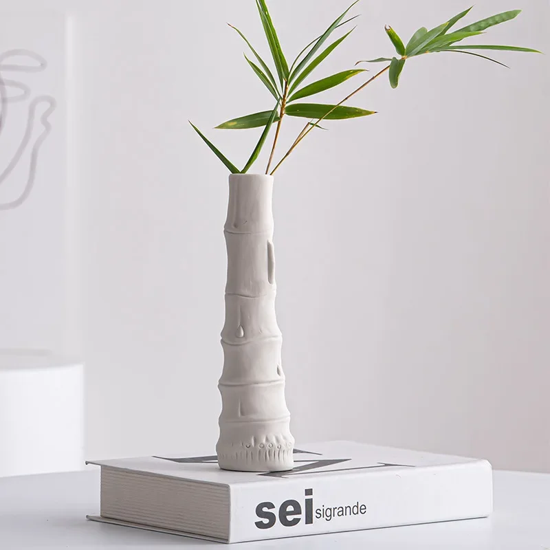 

European Style Ceramic Vase White Bamboo Joint Container Modern Soft Decoration Flower Pot Simple Vase Room Decor Plant Bottle