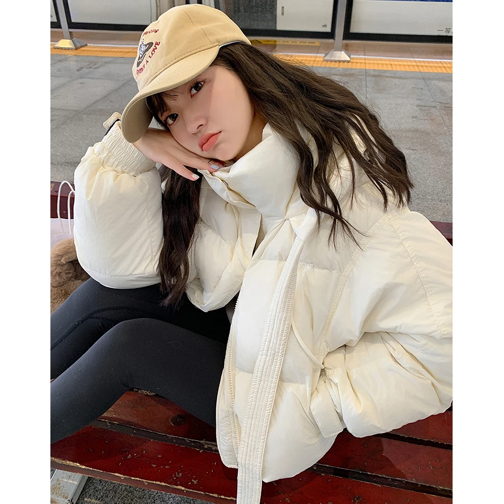 Loose Hooded Solid Color Thicken Parkas Winter Windproof Cotton Padded Coats Korean Women Elegant Long Sleeve Bread Short Jacket