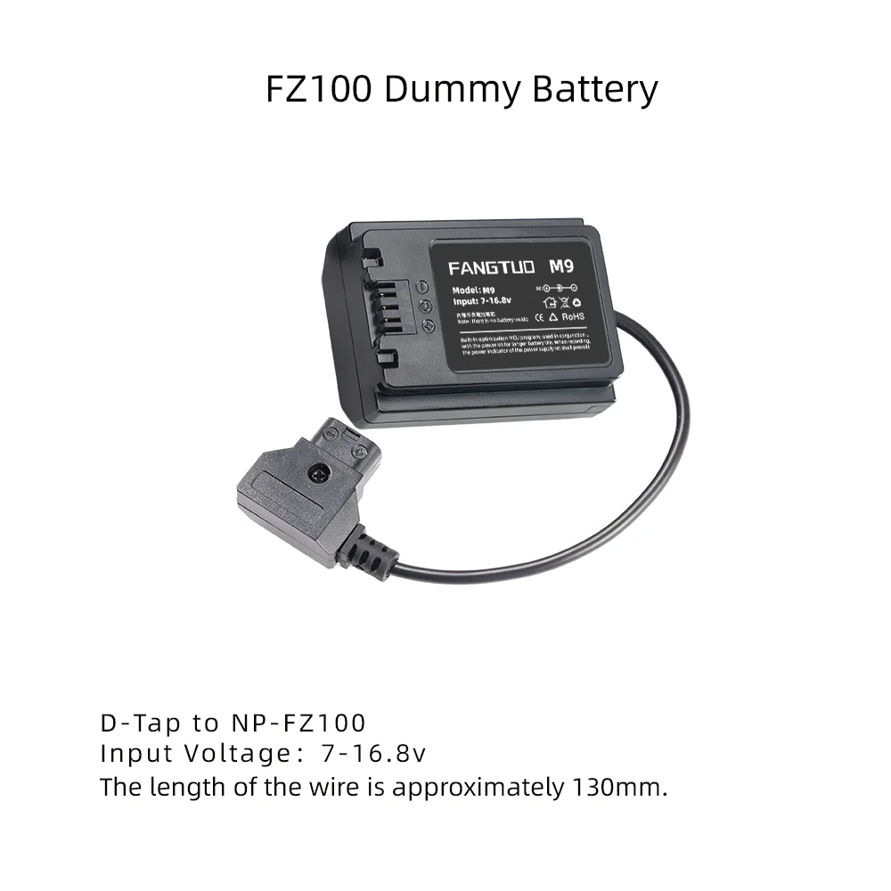 For Sony Cameras, FZ100 Dummy Battery, DC Port and D-Tap Port, Custom Short Cable Version.