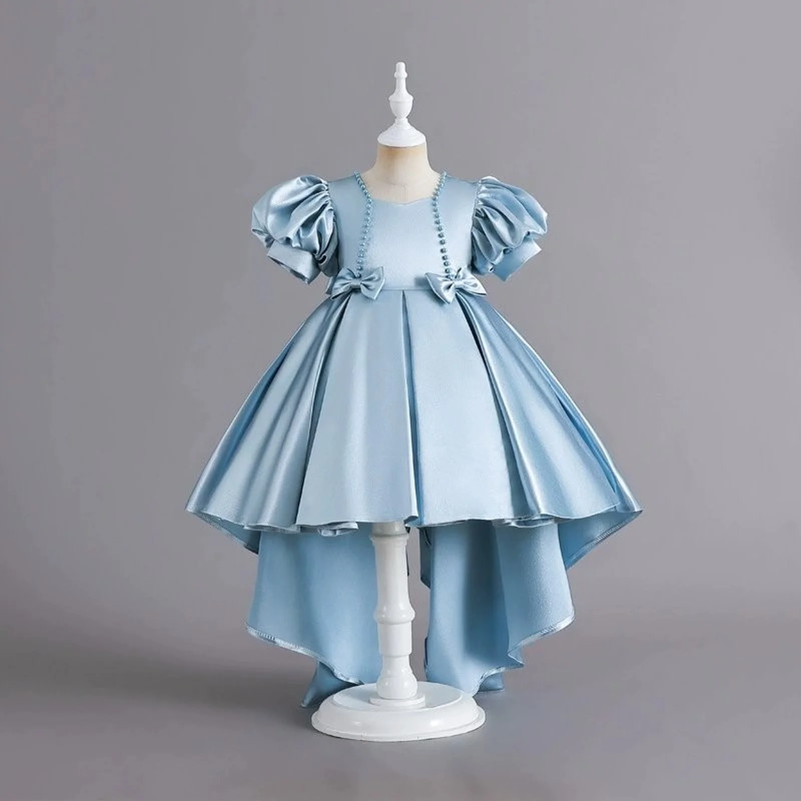 

1PCS Formal Vintage Party Dress For Girl Children Costume Trailing Princess Dresses Girls Clothes Bow Birthday Wedding Gown