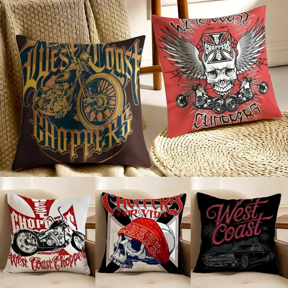 Motorcycle Brand W-West Coast Choppers Cushion Cover Faux fur decorative Dark academia style post Rustic pillow cover