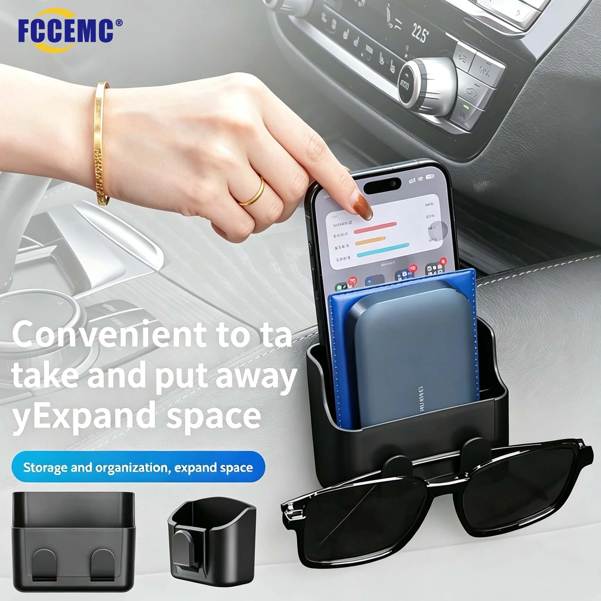 Self Adhesive Car Storage Box Phone Holder Sunglasses Organizer Auto Console Gap Pocket For Small Items Car Interior Accessories