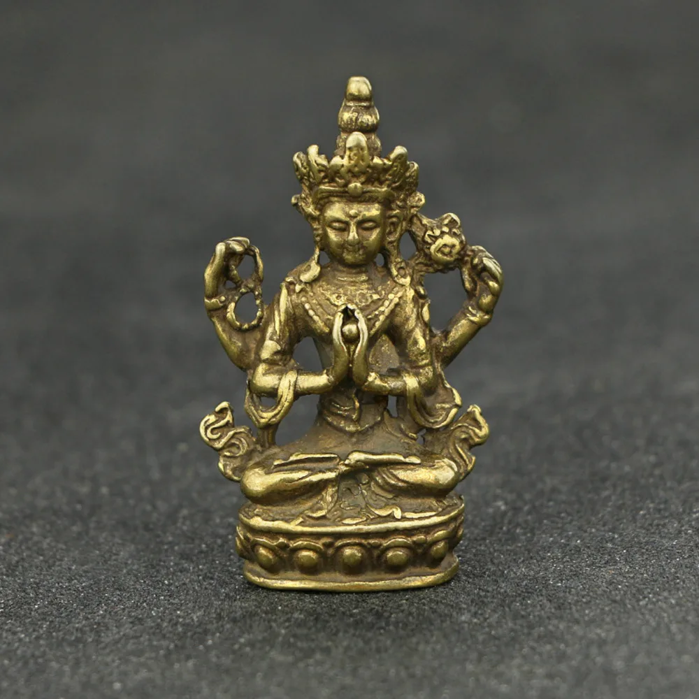 Antique Imitation Brass Silver Craft Office Desk Decoration Four-arm Guan Yin Qing Dynasty Bronze Pendant Collection