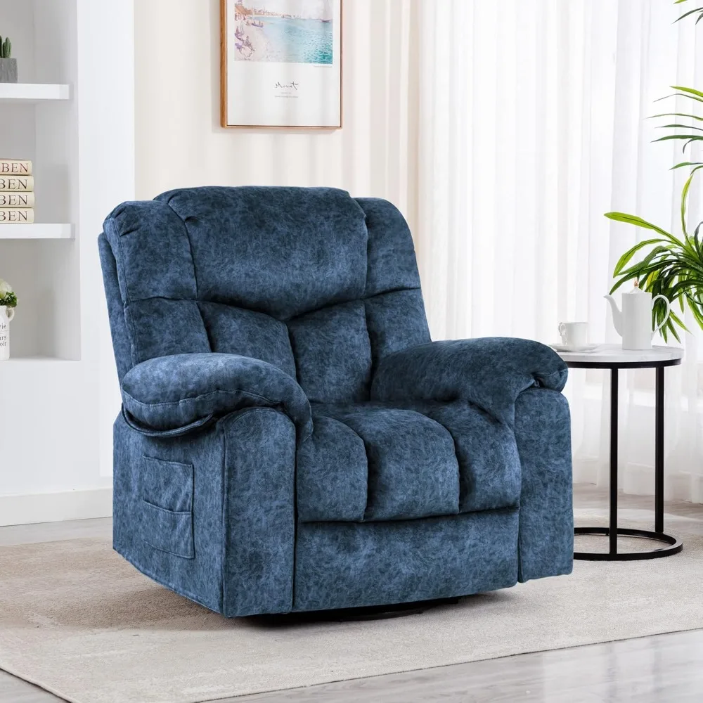 Recliner Chair with Massage,Rocker Swivel,Heated,Hideable Cup Holders,360°Swivel Vibrating Massage,22.8