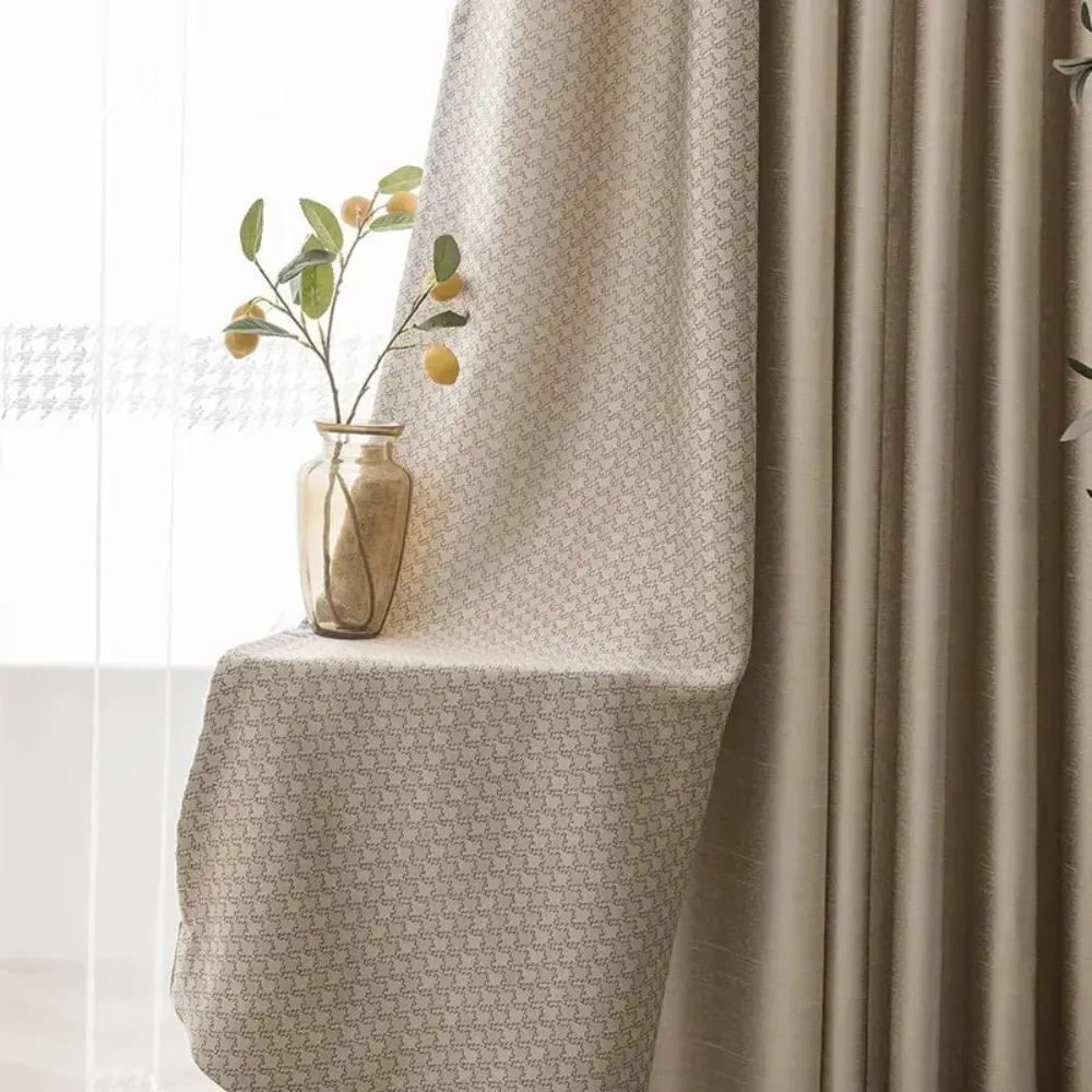 Simple Japanese luxury phantom houndstooth texture thickening stitching Curtains for Living dining room bedroom windows