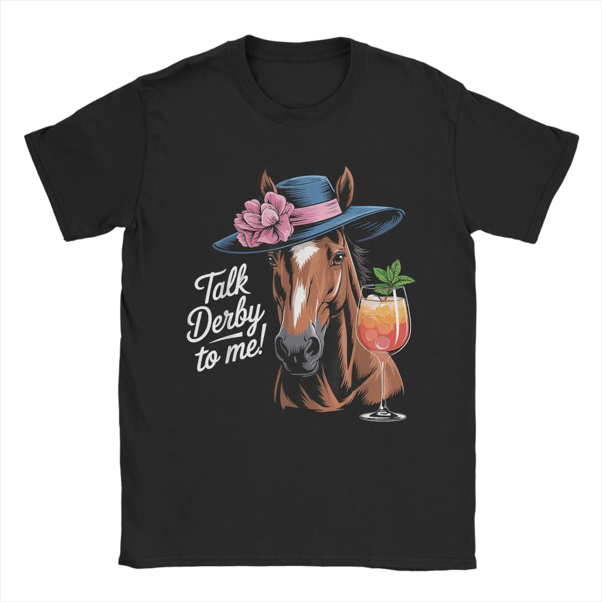 

Funny Horse Talk Derby To Me T-Shirt Beach Trendy Cool T-Shirts Mens Cotton O-Neck Plus Size Clothing Short-Sleeve Vintage Tops