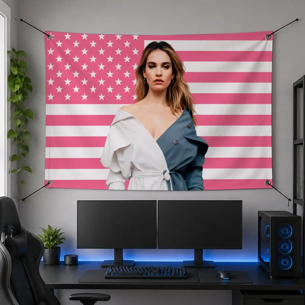 Celebrity Screen Star Iconic Modern Cinema L-Lily James Flags Flag Banner for Bedroom Dorm Party Home Living Room Game Room Gift