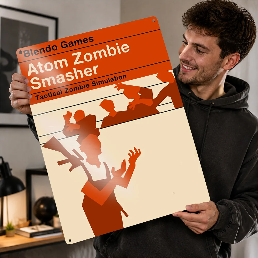 Atom Zombie Smasher Game Textured Metal Poster Vintage Graphic Wall Art For Gaming Room Customized Aluminum Sign Birthday Gift