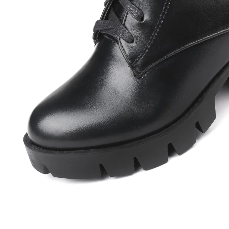 REAVE CAT Ankle Boots Women Platform Shoes Rubber Lace Up Black Autumn Chunky Boots big size 46