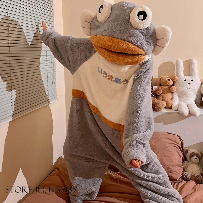 Winter New Jumpsuit Pajama Kigurumi Thicken Flannel Women's Sleepwear Pijamas Suit Novelty Funny Coral Fleece Cartoon Homewear