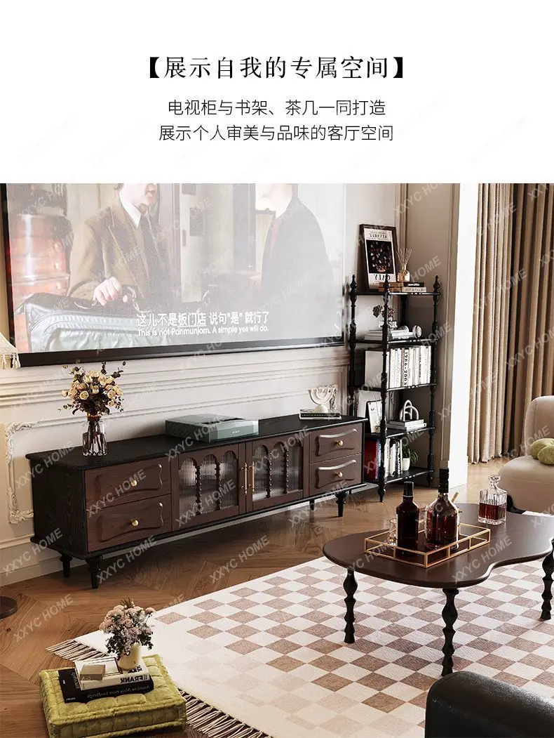 A Medieval Solid Wood TV Cabinet Black Small Apartment Living Room Home Audio-visual Cabinet