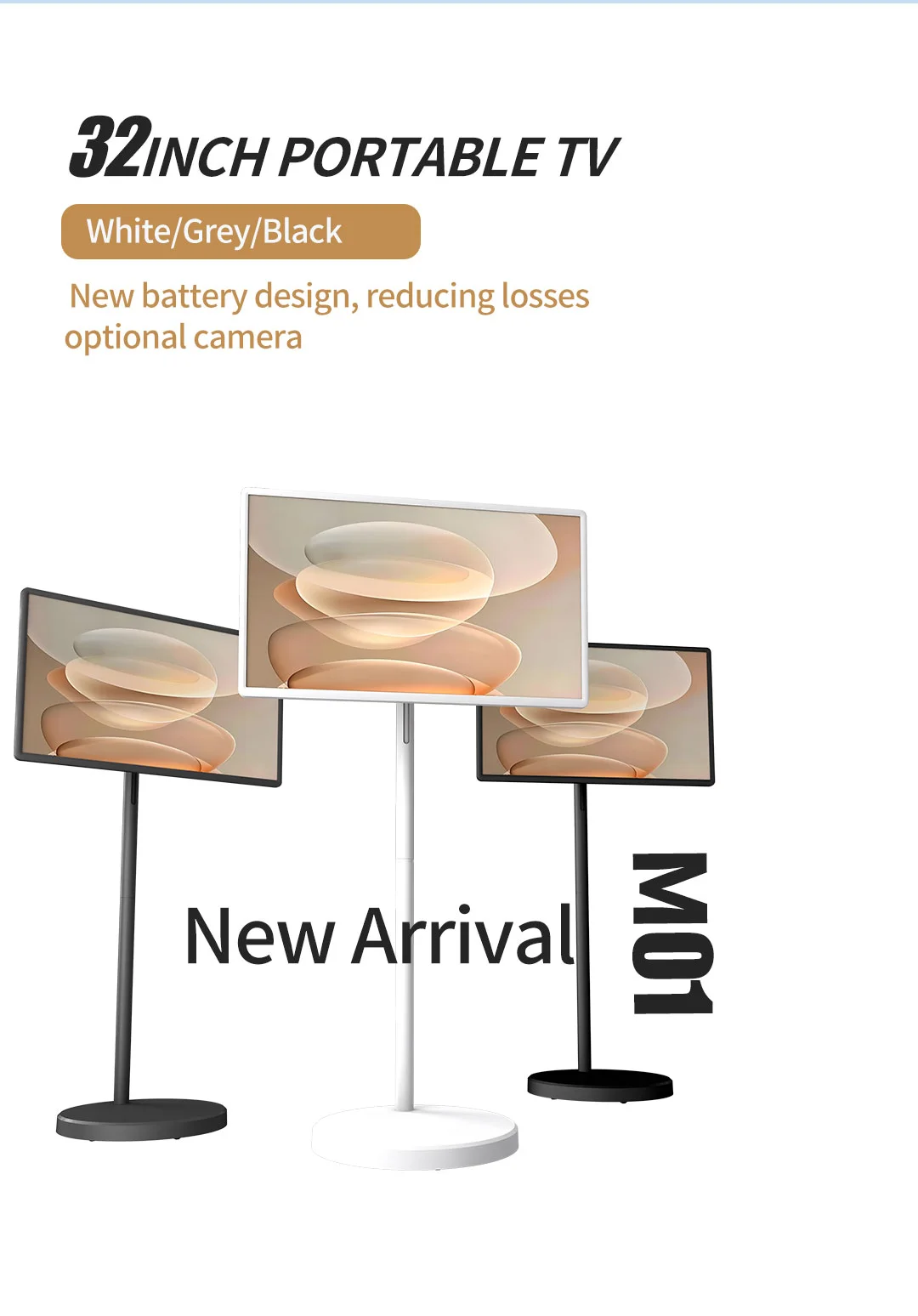 32 Inch White Portable LED Backlit HD Smart TV Interactive Display 1080p Rotate Projection Built-In Speakers