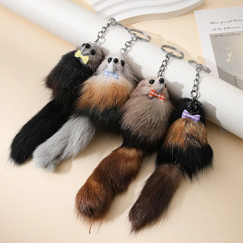Cute Fox Plush Pendant Keychain Simulation Animal Little Fox Soft Plush Stuffed Keyring Bag Decor Accessories Car Keychain Gift