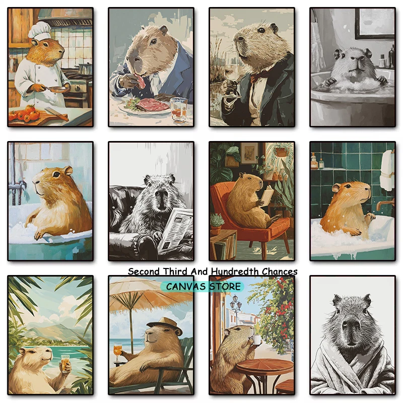 Cute Capybara Animal Art Kitchen Bathroom Living Room Cafe Capybara Funny Artwork Poster Canvas Painting Wall Picture Home Decor