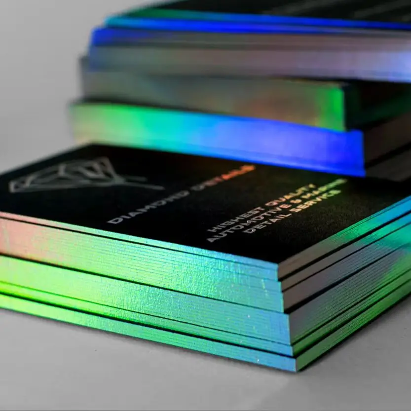 Custom Hologram Business Cards With Edge Gilding Two Side Rainbow Foil Visit Cards
