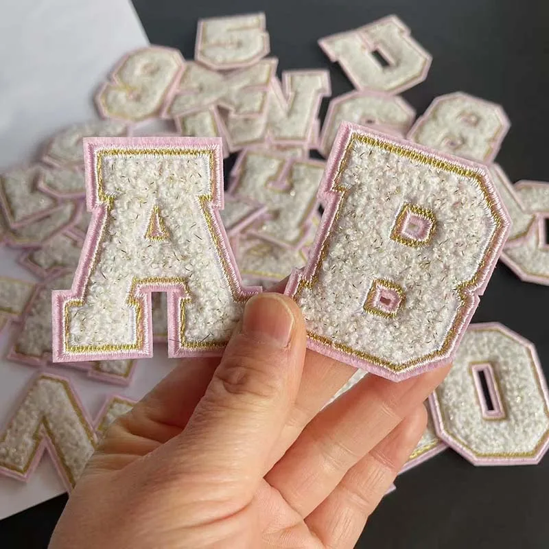 A~Z English Alphabet Letter,0~9 Numbers Badges White Chenille Applique Embroidery Iron On Patches,DIY Sewing For Clothing Badge