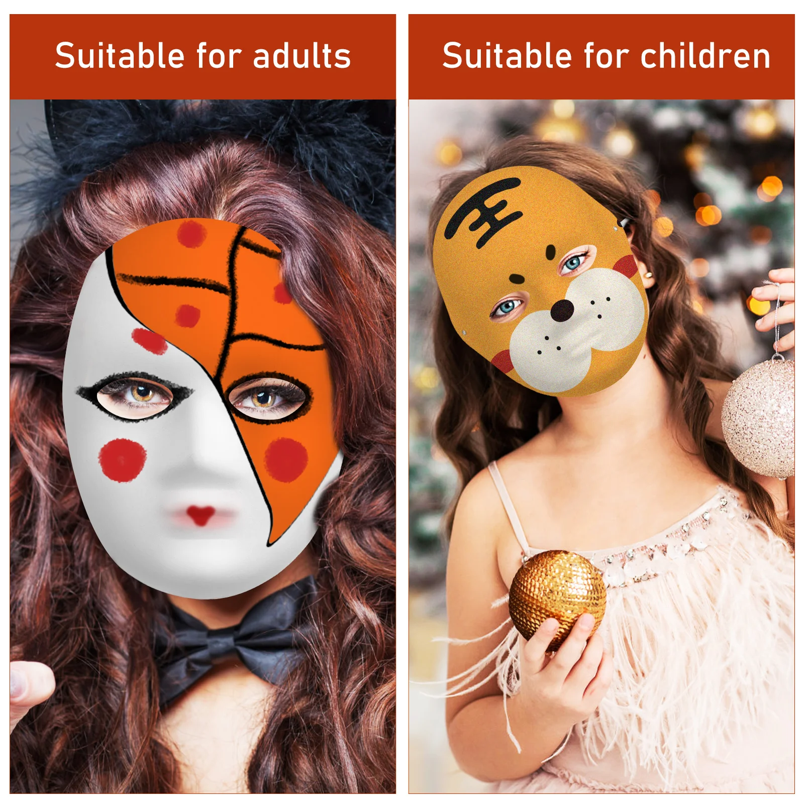 

12 Blank Masks Hand Painted Kit 2ml 12 Colors 2 Brushes Paper Craft Child Party Cosplay Accessories Halloween Decorations