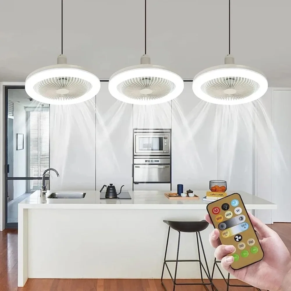 JOYINLED 3 In 1 Ceiling Fan With Remote Control Lighting E27 Conversion Base Lighting Base Suitable for Bedroom and Living Room