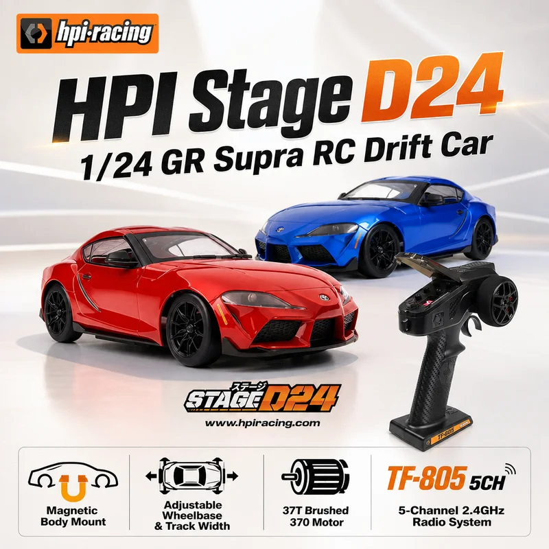 New HPI Stage D24 1/24 Brushed Remote Control 5CH Simulation GR Supra Drift Racing Car Electric Desktop Model With LED And Track