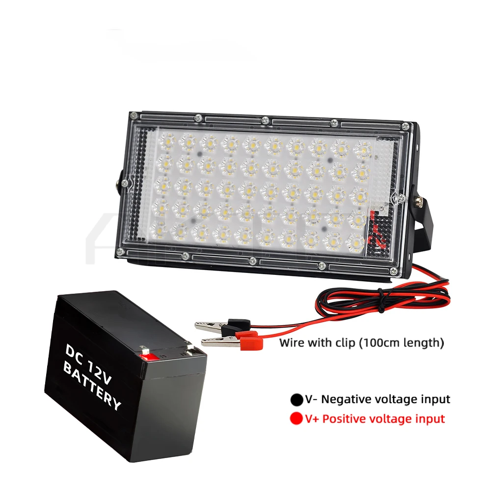 12 فولت تيار مستمر 50 واط LED كشاف ضوء خارجي الأضواء 3000 كيلو 6000 كيلو دافئ أبيض DC12V ضوء أمان محمول للتوصيل مع البطارية #6