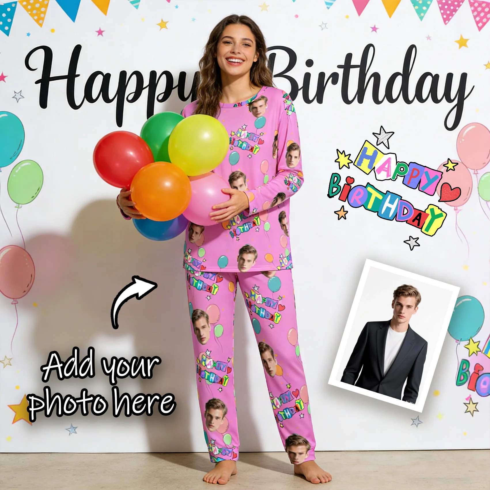 

Custom Women Pajamas with Face homewear Custom Women long Sleeve Pajama Set Personalized gift family couple pet