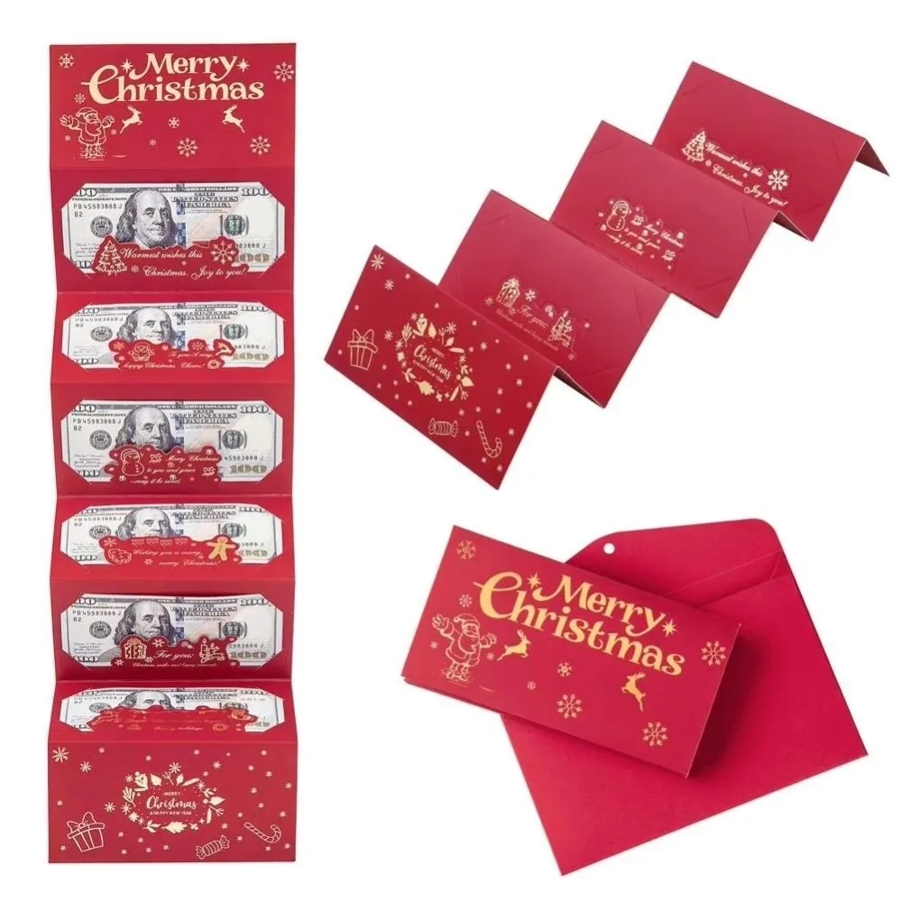 

6 Slots Christmas Folding Red Envelop Snowman with Envelopes Christmas Surprise Money Holder Gold Letter Christmas Card Holder