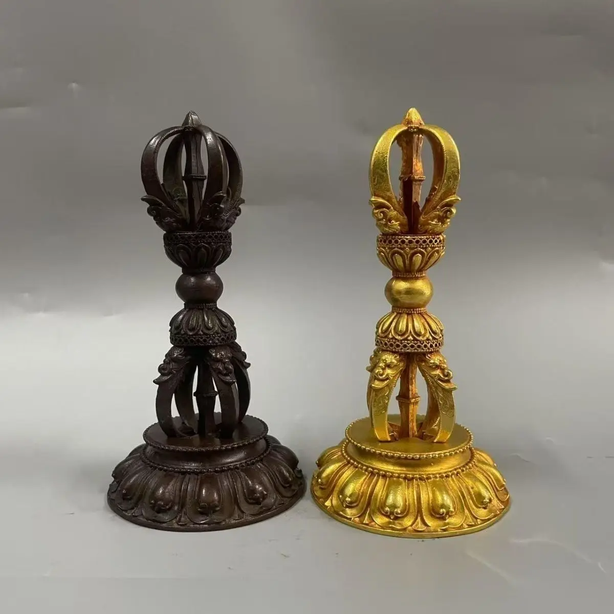 Retro gilt alloy demon-subduing vajra pestle puba horse head five strands Tibetan Nepalese ornament offering base