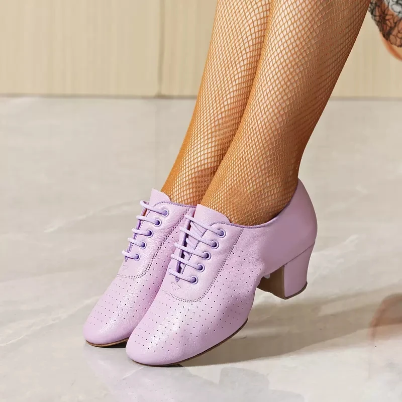 Latin Dance Shoes Soft Cow Leather Shoes Women Modern Shoes Professional Shape Shoes Multicolour Sneakers Square Ballroom Shoe