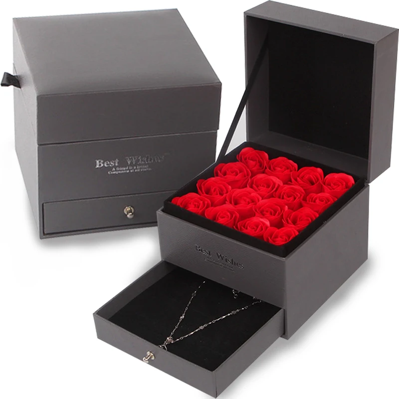 

Velvet Rose Drawer Necklace Boxes Plastic Jewelry Storage Display Box Valentine's Day Gift Advanced Romantic Packaging Container