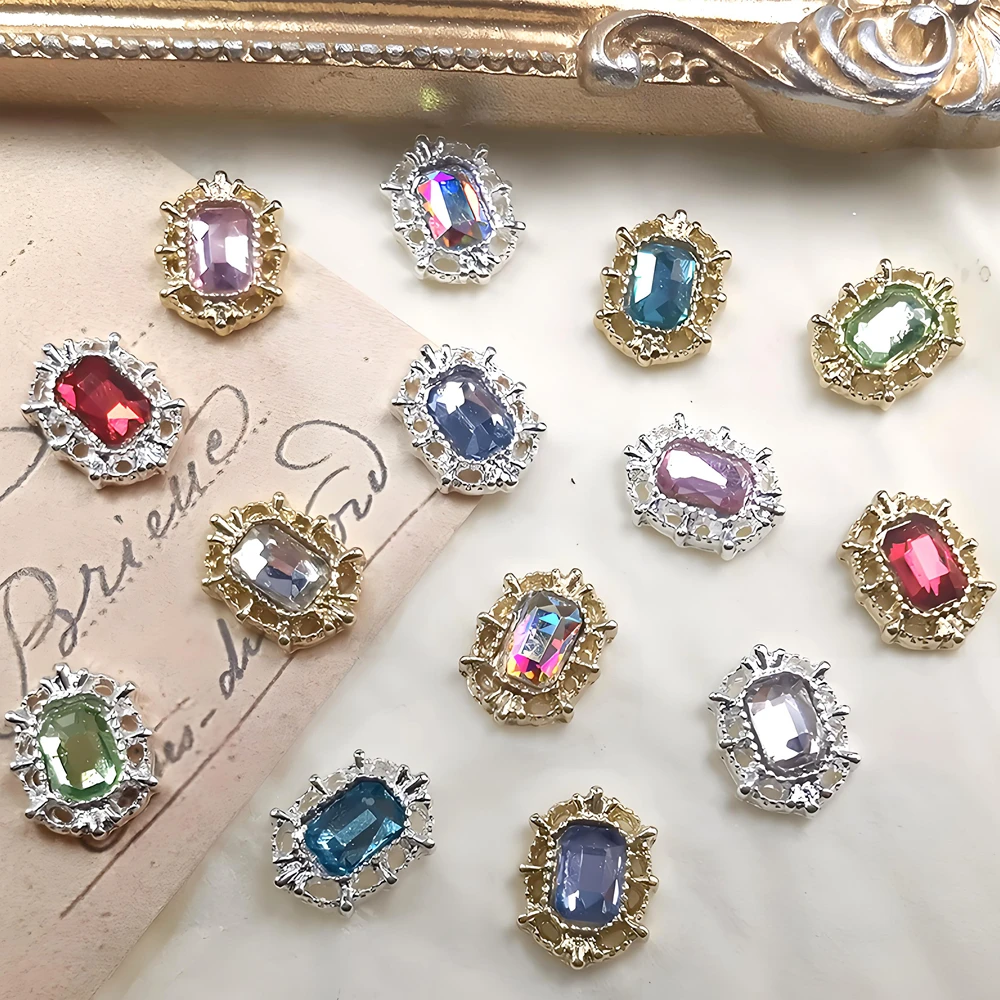 

10PCS Long Octagonal 3D Luxury Alloy Nail Art Rhinestone Charms Jewelry Parts Accessories For Nails Decoration Manicure Supplies