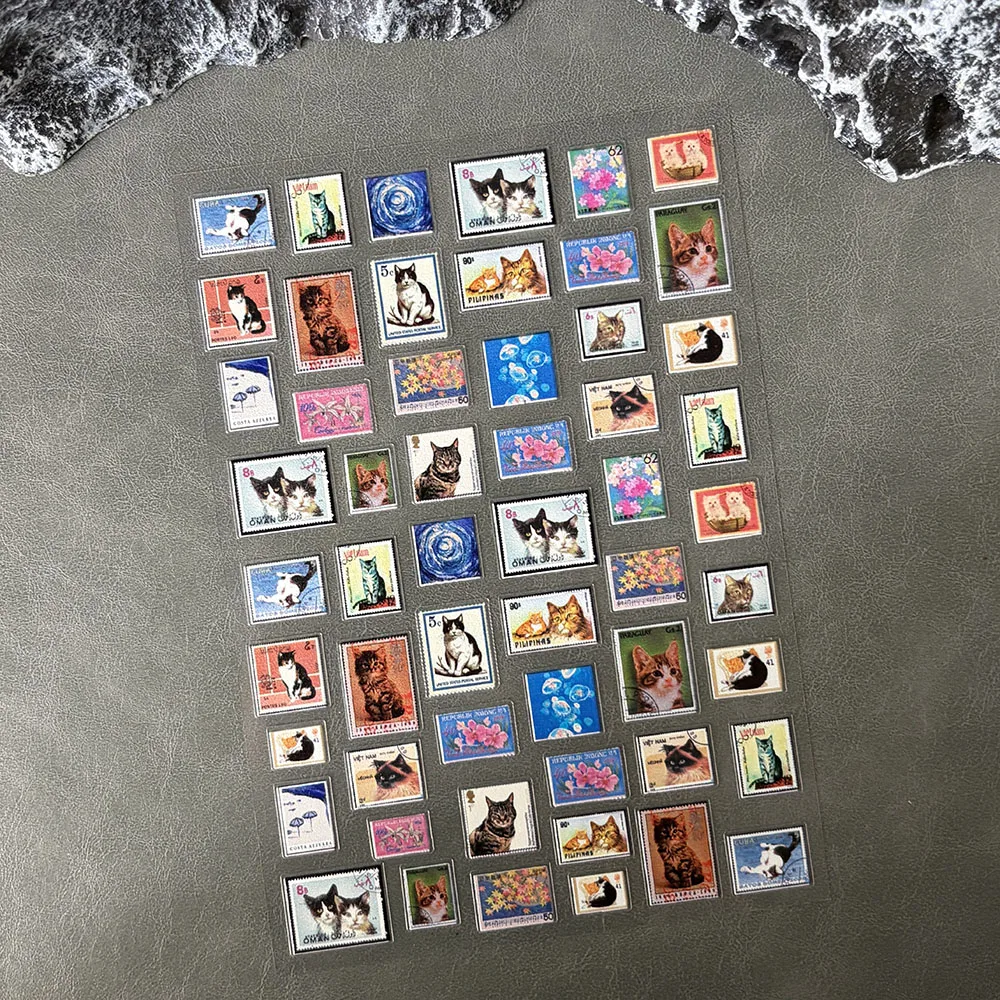 Pvc MINIJapanese Retro Hand Drawn Cat Theme Stamp Stickers for Stationery Box Notebook Phone Laptop Printer Cup Decals Gifts