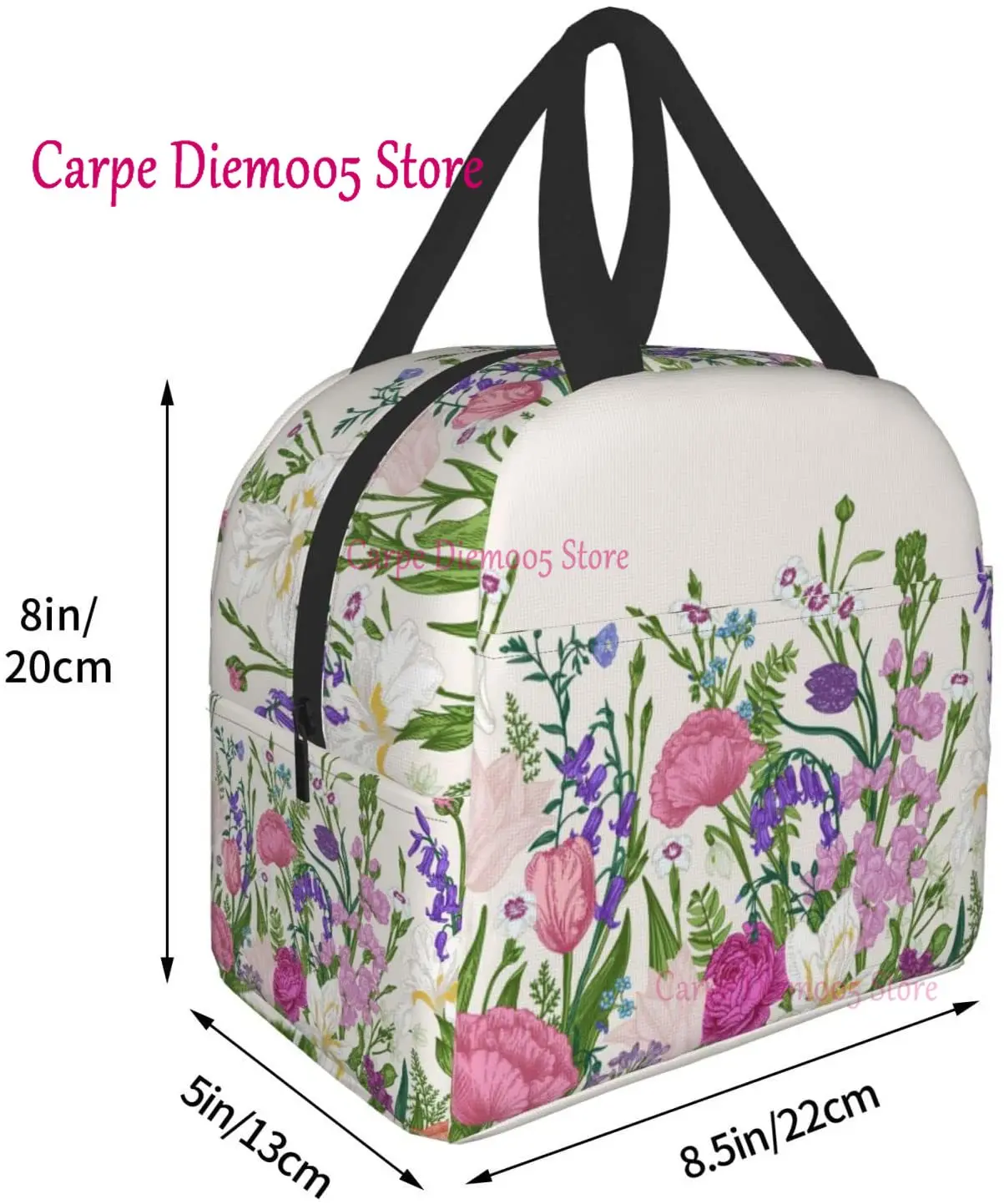 floral Lunch Box Travel Bag Reusable Insulated Cooler Lunch Bags Womens Mens Cute Picnic Tote Bag