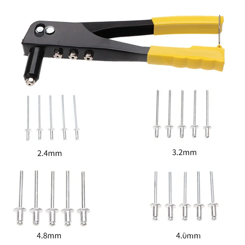 A40T 200Pcs Heavy Duty Riveter Set Aluminum Blind Rivets Assortment Kit Hand Tools Rivet Nut Tool