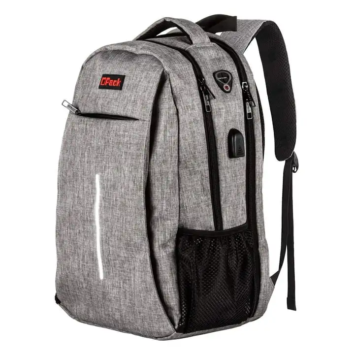 OPACK 15" Grey RFID-Safe Travel Laptop Backpack TSA-Friendly Unisex with USB Charging Port