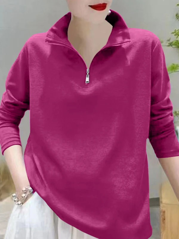 

Женская осенняя футболка большого размера из чистого хлопка с молнией, универсальный свободный модный топ с эффектом похудения