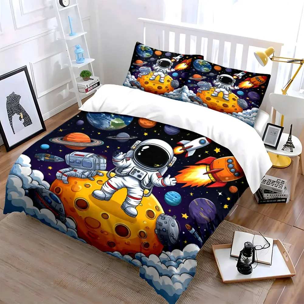 Space-Themed Astronaut Decor Set Soft Comfortable Duvet Cover Bedding Set Included 1*Duvet Cover & 2*Pillowcases, gift