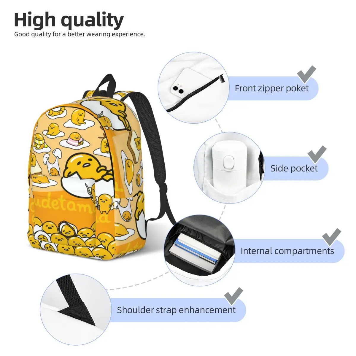 Gudetama Cute Egg Cartoon Backpack Middle High College School Student Bookbag Teens Daypack Durable