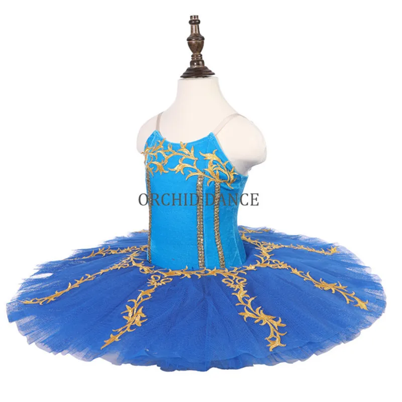 Cheap Custom Size 7 Layers Kids Girls Stage Performance Wear Velvet Blue Ballet Tutu Costumes