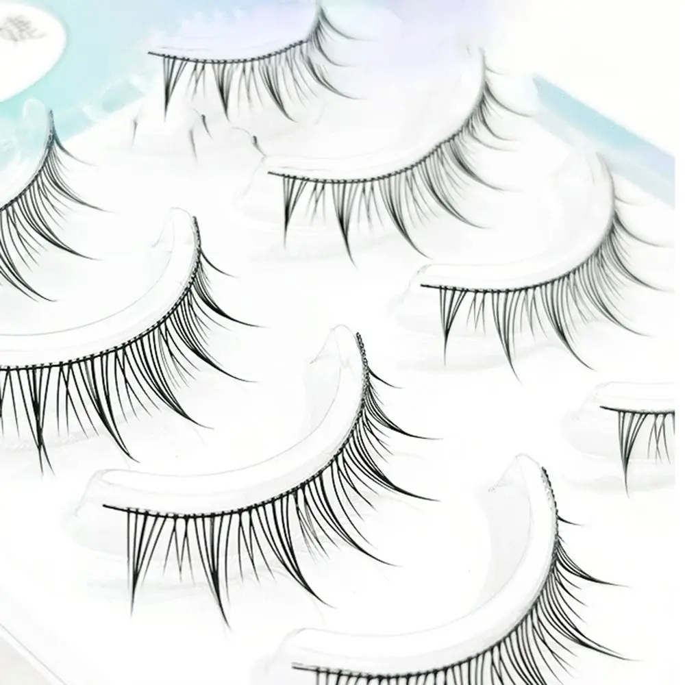 5 paires de faux cils doux anti-transpiration, outil cosmétique Portable et moelleux, tige transparente, bande dessinée naturelle, pour femmes