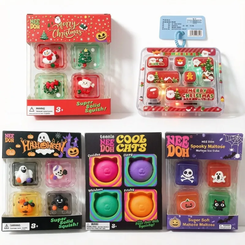 New NEEDOH Boxed Four-in-one Maltose Pinch Music Christmas Halloween Cartoon Decompression Cube Toy