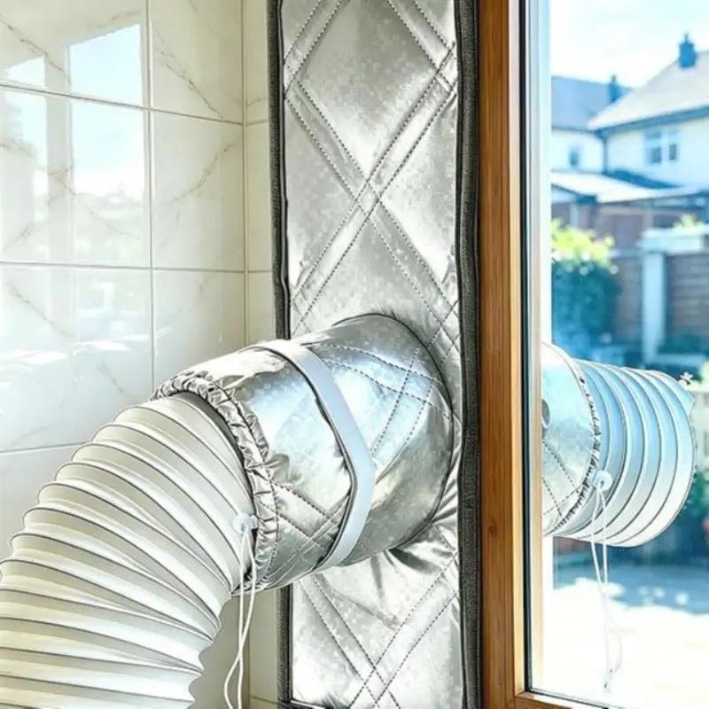 Padded Portable AC Window Seal Kit For 5 To 6 Inch Hoses Silver Coated Vent Cloth Easy Installation