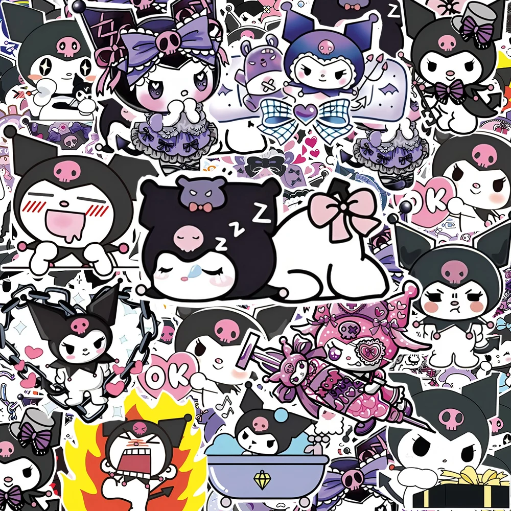 10/30/50/100 Uds. Lindas pegatinas de dibujos animados de Kuromi, calcomanías de Sanrio, pegatinas impermeables para bricolaje, monopatín, papelería, portátil, juguete clásico