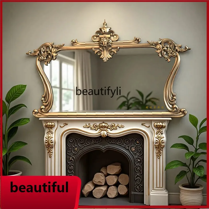 

f156 French retro carved bathroom mirror wall-mounted mirror American fireplace decorative mirror